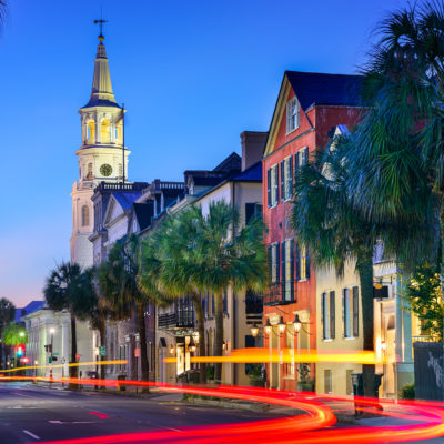 Charleston, South Carolina, USA cityscape at  St. Michael's Episcopal Church.