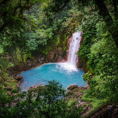 Celestial blue waterfall in volcan tenorio national park costa rica