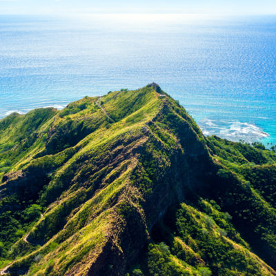 Flying over the Diamond Head, oahu island, Hawaii