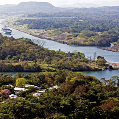 Large ships navigate the Panama canal