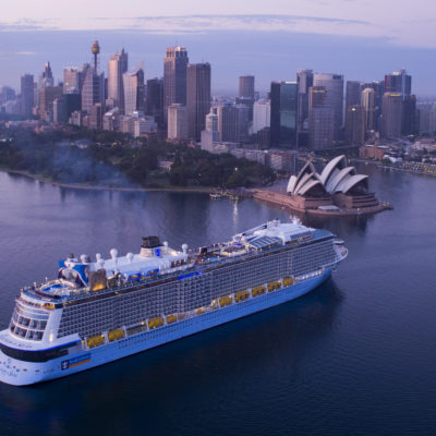 OV, Ovation of the Seas, Sydney, Australia, sunrise, arrival, aerial, drone, Sydney Opera House, city landscape, 9 January 2017