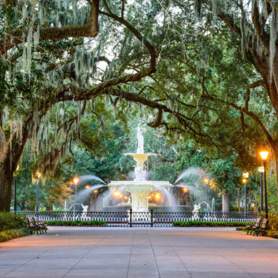 Savannah, Georgia, USA at Forsyth Park Fountain.