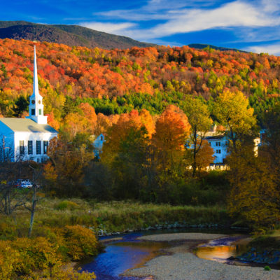 Fall Foliage and the Stowe Community Church, Stowe, Vermont, USA